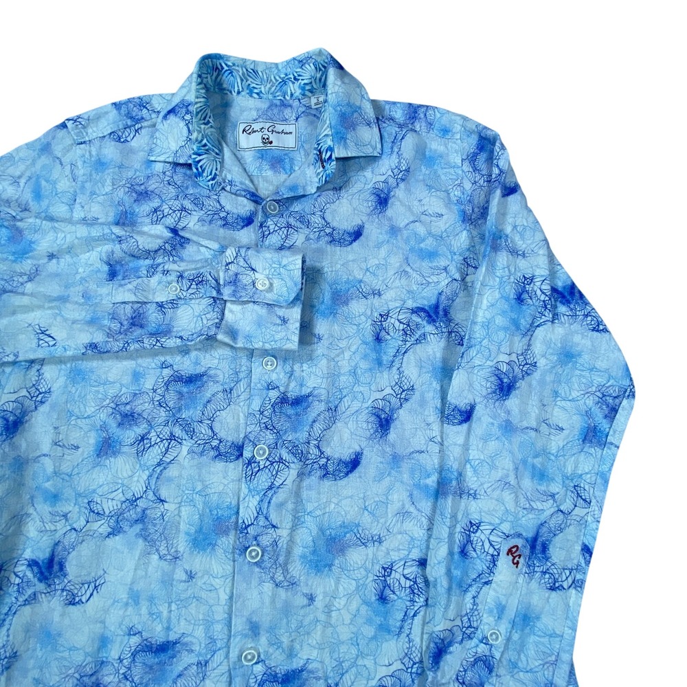 Robert Graham Linen Blend Shirt Mens Small Floral All Over Print Abstract Long